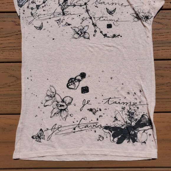 Express Pastel Pink Graphic Tee Shirt Rhinestones Top Preppy Floral Butterfly XS - Picture 5 of 5